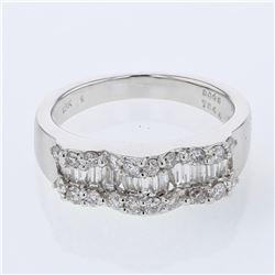 Natural 0.89 CTW Diamond & Baguette Ring 18K White Gold - REF-134N3Y