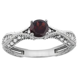 0.85 CTW Garnet & Diamond Ring 14K White Gold - REF-67V8R