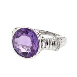 Natural 8.46 CTW Amethyst & Diamond Ring 14K White Gold - REF-55F8M