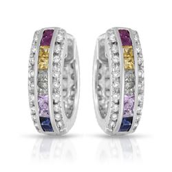 Natural 2.89 CTW Multi-Sapphire & Diamond Earrings 14K White Gold - REF-118K8R