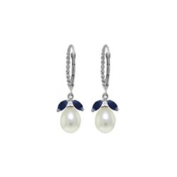 Genuine 9 ctw Sapphire & Pearl Earrings 14KT White Gold - REF-42X4M