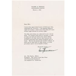 Harry S. Truman Typed Letter Signed
