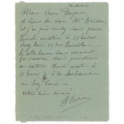 Pierre Curie Autograph Letter Signed