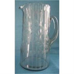 Etched Glass Water Pitcher-circa 1930's #1279384