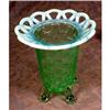 Image 1 : FENTON Footed Vase GREEN Basketweave ANTIQUE #1287047