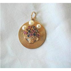 Vintage 14K Gold & Gem-Set Basket Charm #1287082