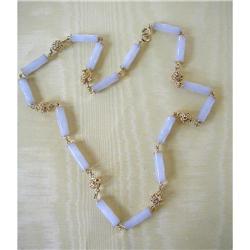 29 ~WHITE JADE & 14K Y GOLD LONG CHAIN #1287087