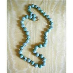 ESTATE 14MM JADE  BEAD NECKLACE~25 1/2" LONG #1287090