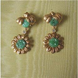 VINTAGE JADE/GOLD/DIAMOND EARRINGS #1287092