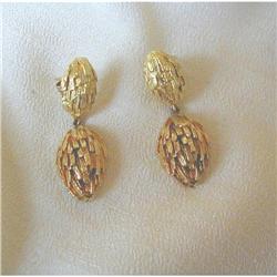 1960's HEAVY 18K Y GOLD PENDANT EARRINGS #1287093