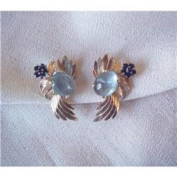 VINTAGE RETRO 14K/AQUA/RUBY/SAPPHIRE EARRINGS #1287098