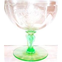 Tiffin Green Stem Crystal Bowl Etched Compote #1287134