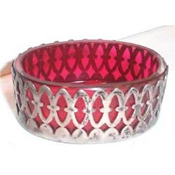 RARE Cranberry Oval Open Salt Sterling Holder #1287140