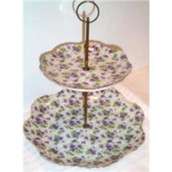 Lefton Violet Chintz Decorated Cake Stand #1287143