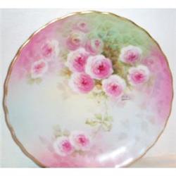 HP Pink Roses Limoges Plate, Artist Signed #1287152