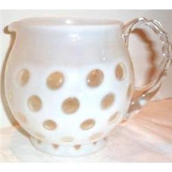 Fenton White Opalescent Coin Dot Milk Jug #1287279