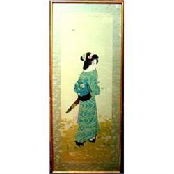 JAPANESE FRAMED SCROLL PAINTING OF A LADY #1306125