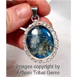 Designer Silver Blue Amber Sterling Pendant~16 #1306545