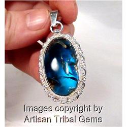 So Cool Blue Amber Sterling Pendant~16 Grams #1306546