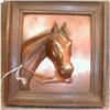 Image 1 : HORSE Plaque COPPER High RELIEF Oak FRAME #1307058