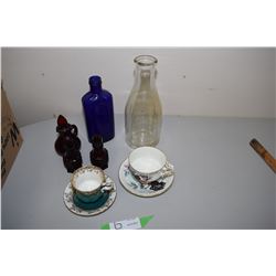 Milk Bottle, Avon Cranberry, Royal Albert Cups