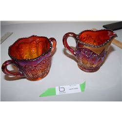Red Iridescent Cream Sugar Bowl