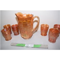 Fenton Marigold Butterflies/Berry Pitcher w/cracked base