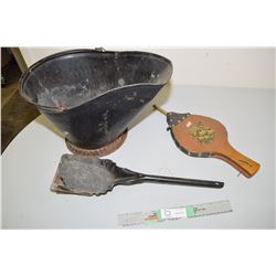 Coal Scuttle, Shovel, Bellows