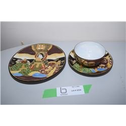 8X THE MONEY - Japanese authentic antique hand painted gold trim Satsuma circa 1900 cup/saucer/plate