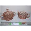 Image 1 : Pink Pressed Glass Cream/Sugar Dishes