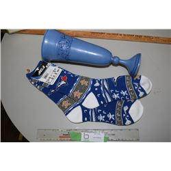 Blue Jay Socks and Blue Vase