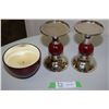 Image 1 : Red Bowl Candle and 2 Silver/Red Pedestal Candles