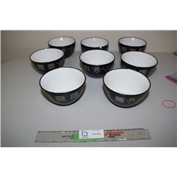 8 Black Pattern Lunch Bowls (Chipped)