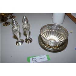 Silver Plated Dish/Plate and Salt and Pepper Shakers