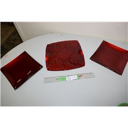 3 Heavy Red Glass Plates