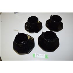 4 French Black Cups and Saucers