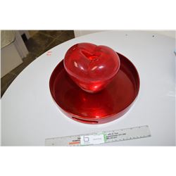 Large Plastic Tray and Heavy Glass Heart Vase