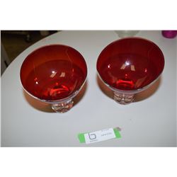 2 Red Glass Bowls