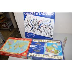 World Map Puzzles and Shot Glass Snakes and Ladders Game