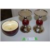 Image 1 : Red Bowl Candle and 2 Silver/Red Pedestal Candles