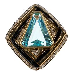 Blue topaz, diamond, onyx, 18k pendant-enhancer