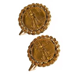 1987 $5 gold American Eagle coin, 14k gold cufflinks