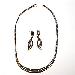 14k gold Greek key design necklace & earring set