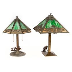 Two early 20th century Slagged Glass Lamps