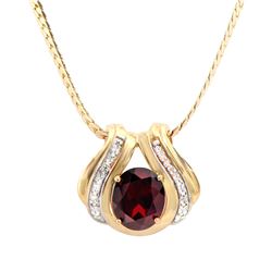 Plated 18KT Yellow Gold 5.00ct Garnet and Diamond Pendant with Chain