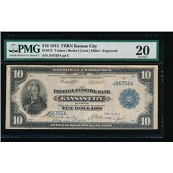 1915 $10 Kansas City Federal Reserve Bank Note PMG 20