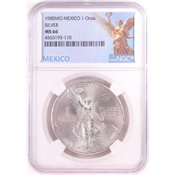 1985Mo Mexico 1 Onza Libertad Silver Coin NGC MS66