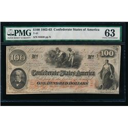 1862-63 $100 Confederate States of America Note PMG 63