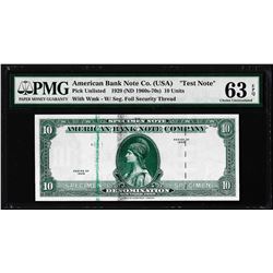 1929 10 Unit American Bank Note Co. "Test Note" PMG Choice Uncirculated 63EPQ