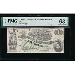 1862 $1 Confederate States of America Note PMG 63